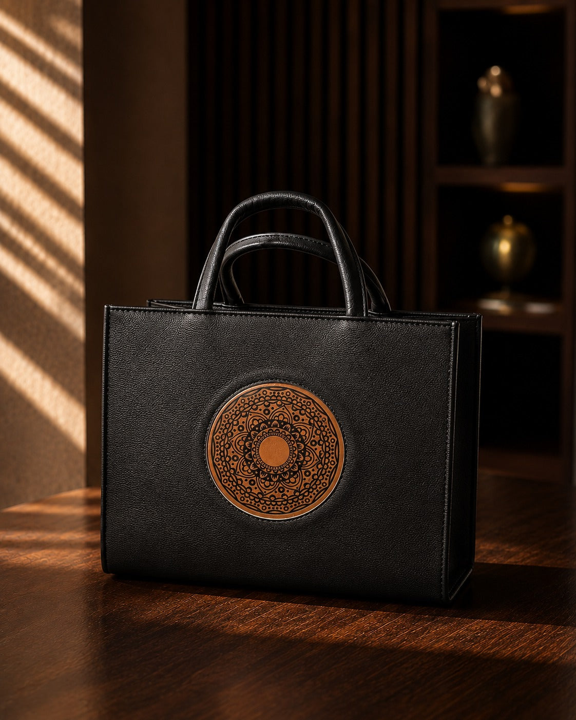NOVA tote front view in black