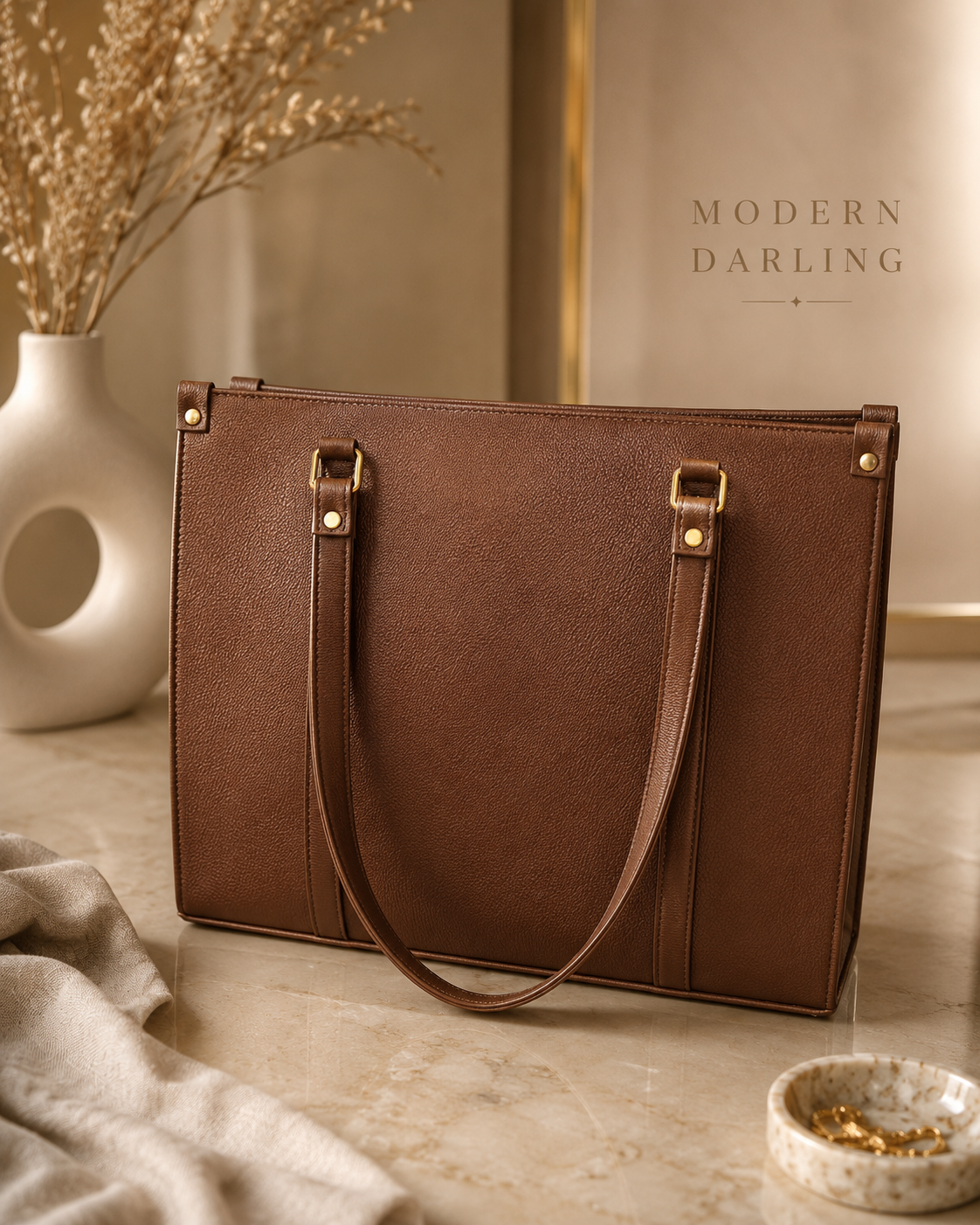 Aura structured tote bag in brown