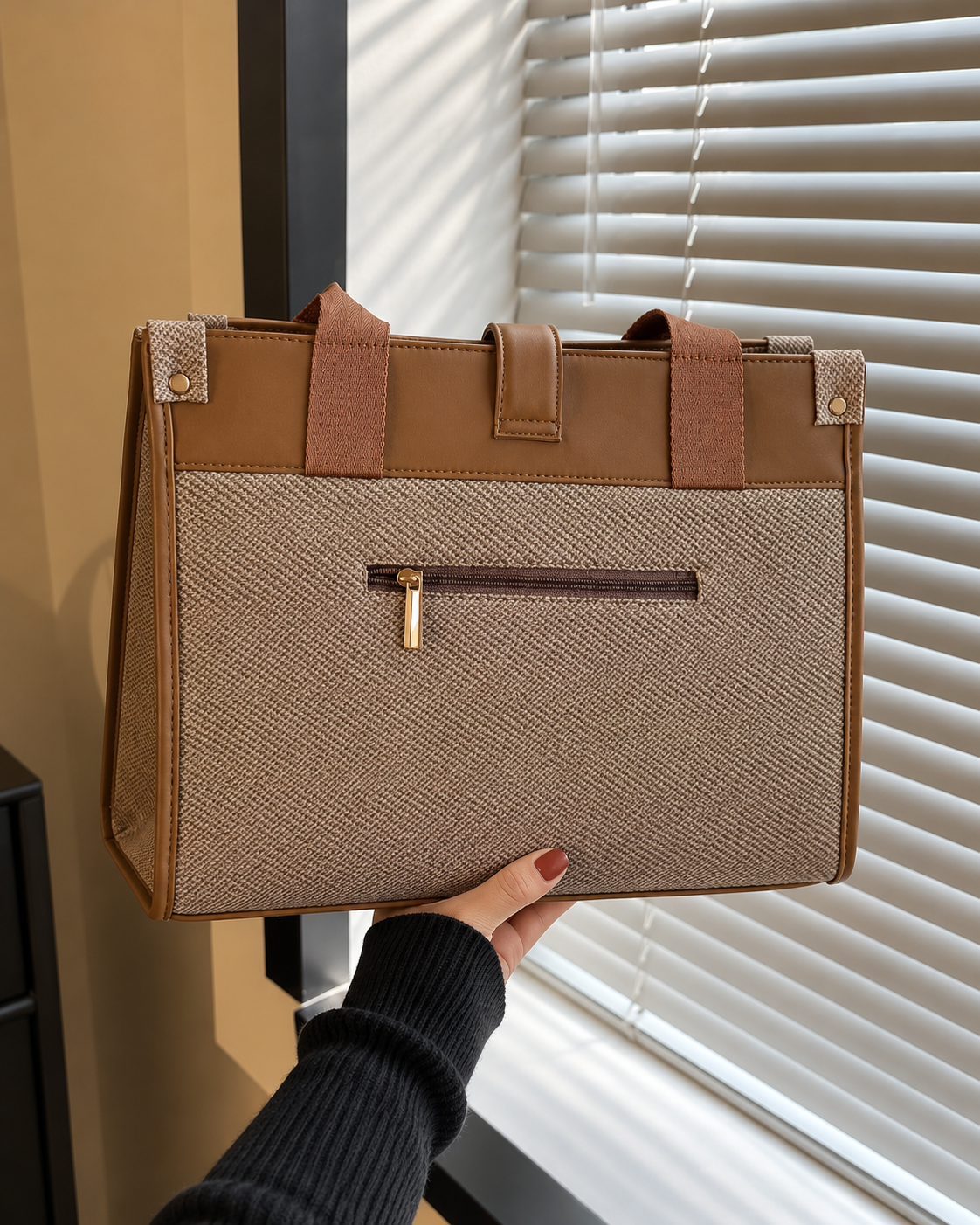 Back view of Modern Darling Hazel Tote Bag with exterior zipper pocket