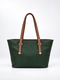 Modern Hola Shoulder Bag front view in forest green with pebbled PU leather texture, brown shoulder handles and gold-tone hardware | variant:green