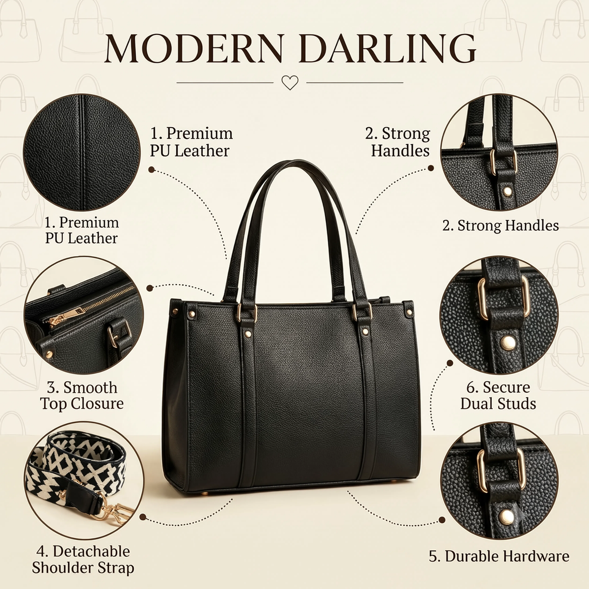 Aura structured tote bag in black