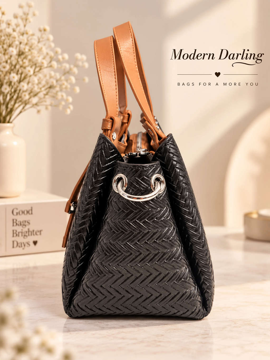 Modern Braid sling bag side view in black