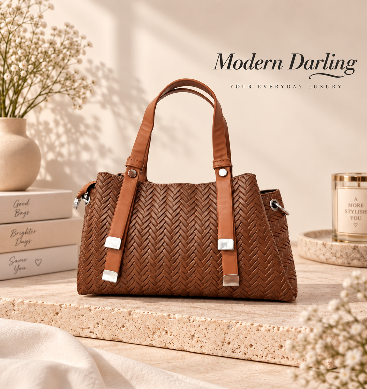 Modern Braid sling bag front view in bronze