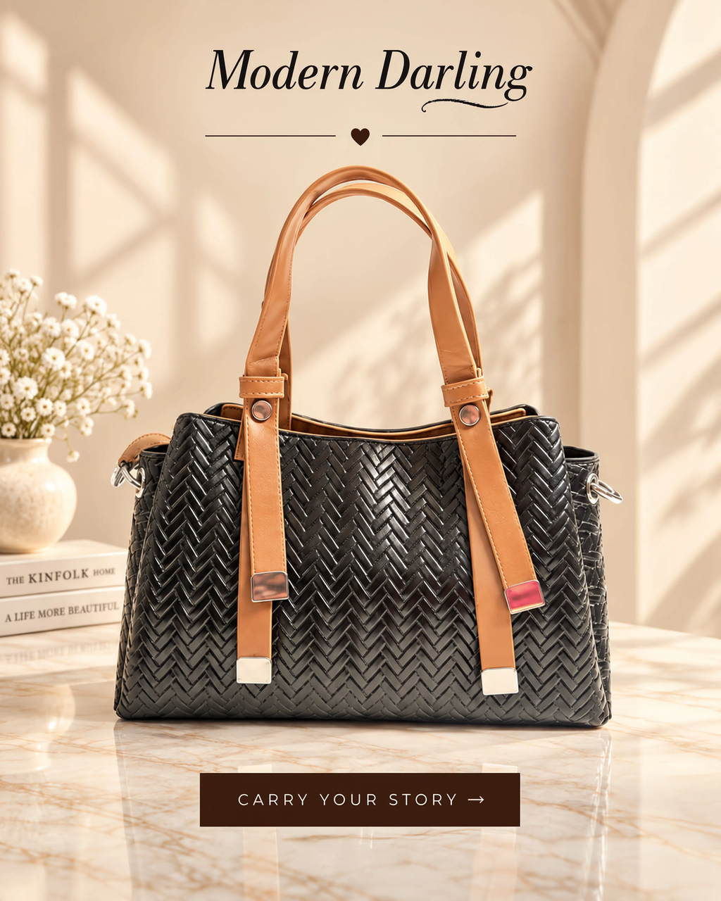Modern Braid sling bag front view in black