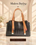Modern Braid sling bag front view in black | variant:black