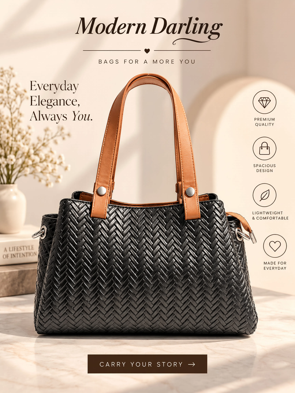 Modern Braid sling bag front view in black