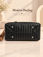 Modern Braid sling bag bottom base view in black