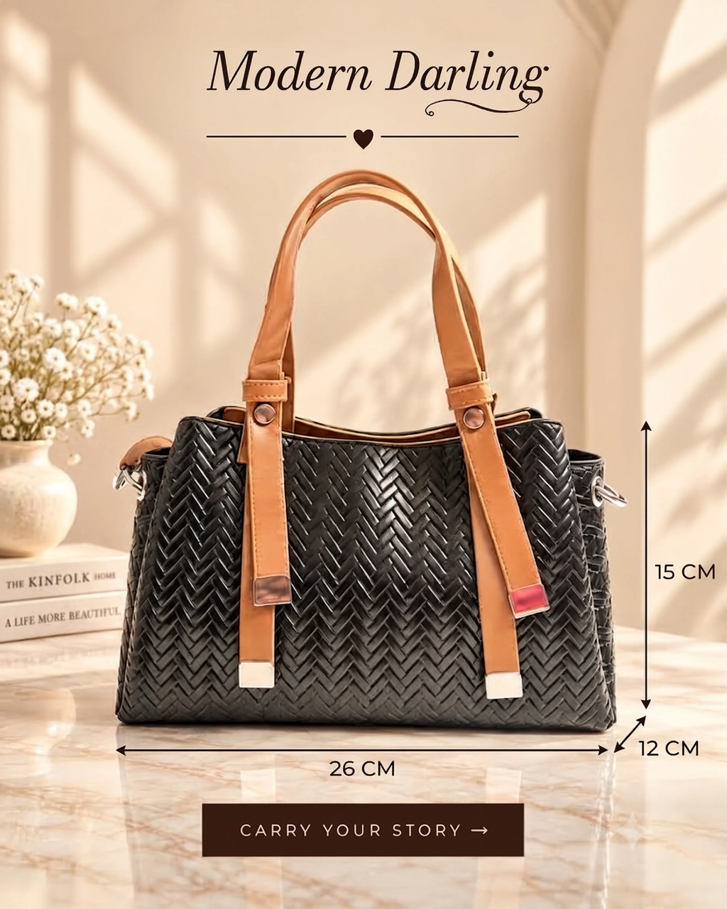 Modern Braid sling bag dimensions and sizing in black