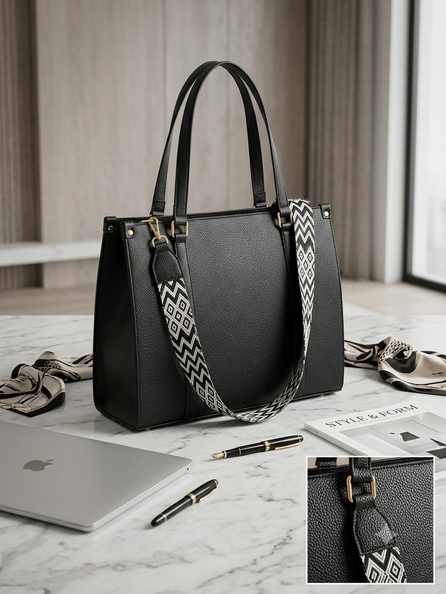 Aura structured tote bag in black