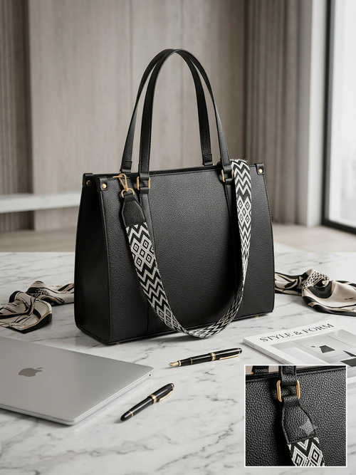 Aura structured tote bag in black | variant:black